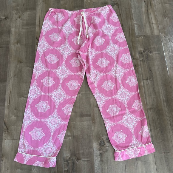 Bed Head Pajama Set Pink White Large Pattern Short Sleeve Button Front Cotton - Picture 11 of 16